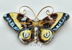 Large Vintage David Andersen, Gilded Sterling with Guilloche Enamel Butterfly Pin