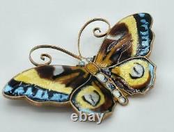 Large Vintage David Andersen, Gilded Sterling with Guilloche Enamel Butterfly Pin