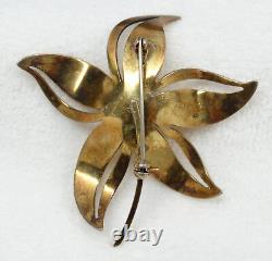 Large Vtg Hroar Prydz Norway Gilt Sterling Yellow Guilloche Enamel Flower Brooch