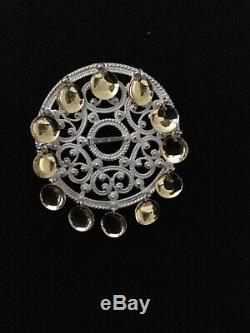 Lovely Large Norwegian Silver Solje Bunad Brooch with Gilded Spoons