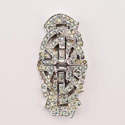 MAZER Antique Original Vintage Rhinestone Deco Duette Brooch Double Dress Clips