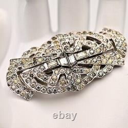 MAZER Antique Original Vintage Rhinestone Deco Duette Brooch Double Dress Clips