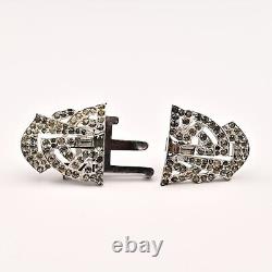 MAZER Antique Original Vintage Rhinestone Deco Duette Brooch Double Dress Clips