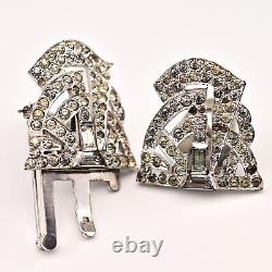 MAZER Antique Original Vintage Rhinestone Deco Duette Brooch Double Dress Clips