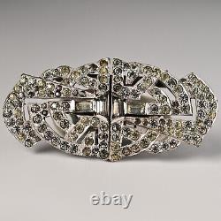 MAZER Antique Original Vintage Rhinestone Deco Duette Brooch Double Dress Clips