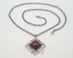 MCM 1970s MODERNIST Vintage 835 SILVER & AMBER Pendant NECKLACE Scandinavian