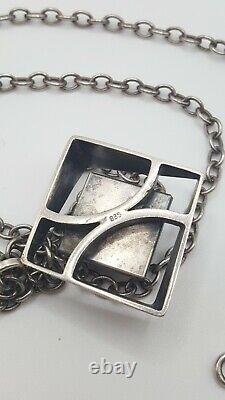 MCM 1970s MODERNIST Vintage 835 SILVER & AMBER Pendant NECKLACE Scandinavian