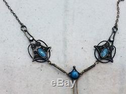 Marius Hammer Norway Vintage Sterling Silver & Blue Enamel Drop Necklace