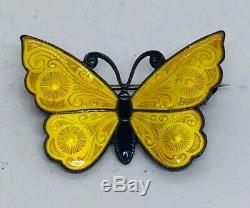Meka Vintage Denmark Sterling Silver Yellow Enamel Butterfly Pin
