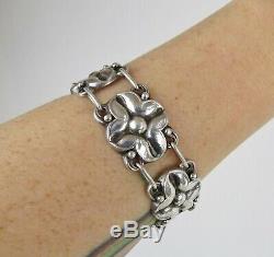 Mid century modern 830 Silver Scandinavian silver floral panel link bracelet