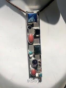 Modernist Bent Knudsen Denmark by hand #188 Jeweled Sterling Pendant &. Necklace