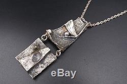 Modernist Norway Sterling Silver 3D Textured Necklace 24 Signed 305 RS NS1000