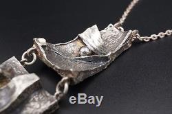 Modernist Norway Sterling Silver 3D Textured Necklace 24 Signed 305 RS NS1000