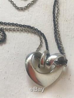 Mothers Day Georg Jensen Sterling Modernist Heart Necklace Rare Double Gj Chain