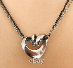 Mothers Day Georg Jensen Sterling Modernist Heart Necklace Rare Double Gj Chain