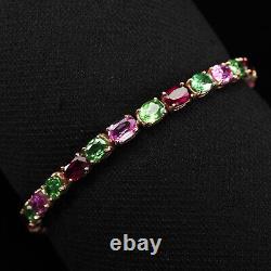 Muti Color Tourmaline Tsavorite 18.76Ct 925 Sterling Silver Handmade Bracelets