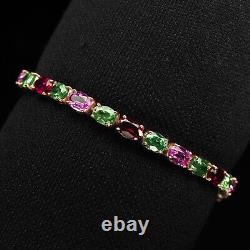 Muti Color Tourmaline Tsavorite 18.76Ct 925 Sterling Silver Handmade Bracelets