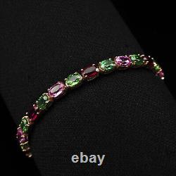 Muti Color Tourmaline Tsavorite 18.76Ct 925 Sterling Silver Handmade Bracelets