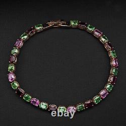 Muti Color Tourmaline Tsavorite 18.76Ct 925 Sterling Silver Handmade Bracelets