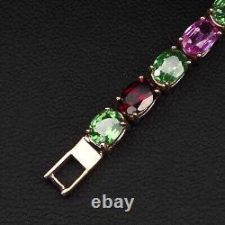 Muti Color Tourmaline Tsavorite 18.76Ct 925 Sterling Silver Handmade Bracelets