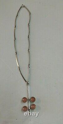 NIELS ERIK FROM Denmark Sterling Silver Mid Century Modern Necklace Rose Quartz