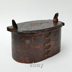 NORWEGIAN TINE BOX Scandinavian Bent Wood Folk Art Swedish Svepask