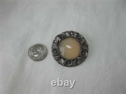 N E From Denmark Rose Quartz Scandinavian Sterling Brooch Mid-Century Jewelry