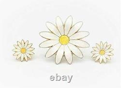 Norway Aksel Holmsen Sterling Enamel Daisy Flower Earrings Brooch Set 1950s