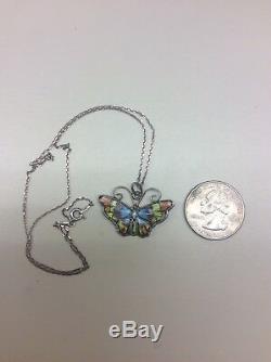 Norway David Andersen 925S Sterling Multi-Color Enamel Butterfly Pendent withchain