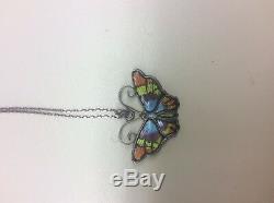 Norway David Andersen 925S Sterling Multi-Color Enamel Butterfly Pendent withchain