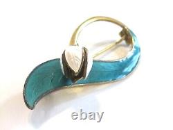 Norwegian Norway'lily Of Valley' 1968 Pin Brooch Aksel Holmsen 925 Teal Enamel