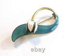 Norwegian Norway'lily Of Valley' 1968 Pin Brooch Aksel Holmsen 925 Teal Enamel