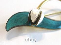 Norwegian Norway'lily Of Valley' 1968 Pin Brooch Aksel Holmsen 925 Teal Enamel