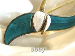 Norwegian Norway'lily Of Valley' 1968 Pin Brooch Aksel Holmsen 925 Teal Enamel