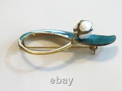 Norwegian Norway'lily Of Valley' 1968 Pin Brooch Aksel Holmsen 925 Teal Enamel