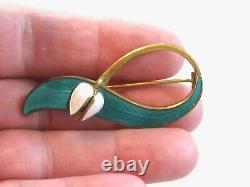 Norwegian Norway'lily Of Valley' 1968 Pin Brooch Aksel Holmsen 925 Teal Enamel