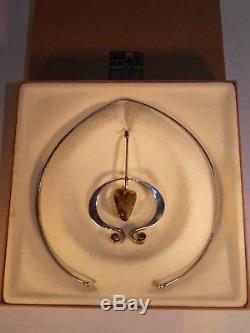 Norwegian Signed Sterling Silver & Amber Avant Garde Necklace by Tone Vigeland