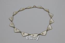 Norwegian Sterling Silver & White Enamel Guilloche Necklace w Pearls