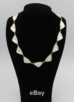 Norwegian Sterling Silver & White Enamel Guilloche Necklace w Pearls