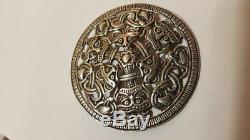 Norwegian shield viking keltic huge brooch 830s JE Norway silver 6 cm