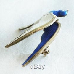 Norweigian Norway BERDHARD MELDAHL BLUE WHITE BIRD 925S Enamel 60's Pin