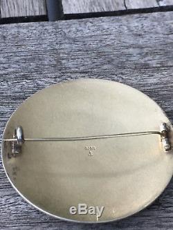 Olaf Lindrup Antique Sterling Silver Enamel Brooch Pin Norwegian Norway