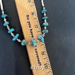 Old Vtg Navajo Turquoise Sterling Native American Jewelry Silver Beaded Necklace