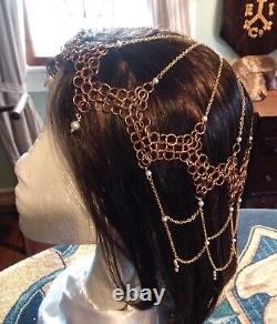 Pearl Jewelry Grade Brass Chainmail Headdress Ren Fayre Medieval Fantasy Costume