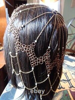 Pearl Jewelry Grade Brass Chainmail Headdress Ren Fayre Medieval Fantasy Costume