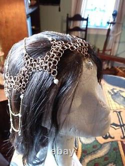 Pearl Jewelry Grade Brass Chainmail Headdress Ren Fayre Medieval Fantasy Costume