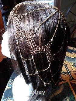 Pearl Jewelry Grade Brass Chainmail Headdress Ren Fayre Medieval Fantasy Costume