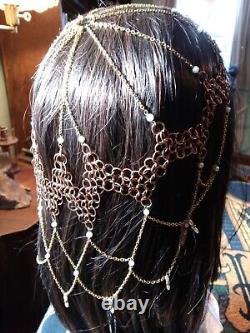 Pearl Jewelry Grade Brass Chainmail Headdress Ren Fayre Medieval Fantasy Costume