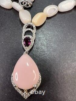 Peruvian pink opal and raspberry rhodolite garnet sterling silver necklace