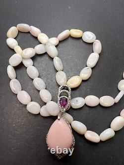 Peruvian pink opal and raspberry rhodolite garnet sterling silver necklace